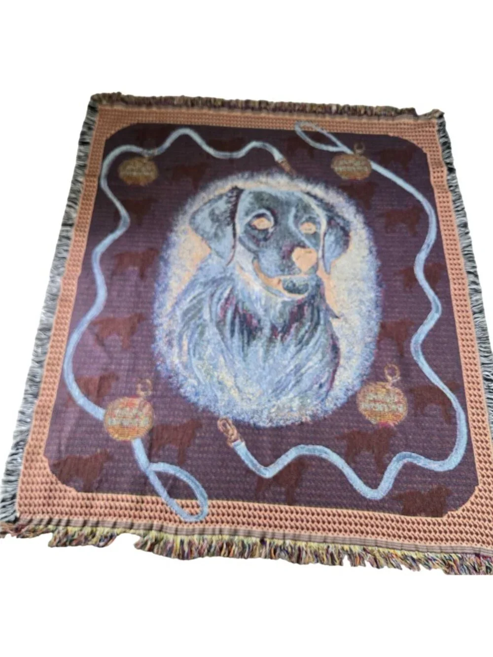 Golden Retriever Tapestry Throw Blanket Woven Design Fringed Edges Dog Lover Gif